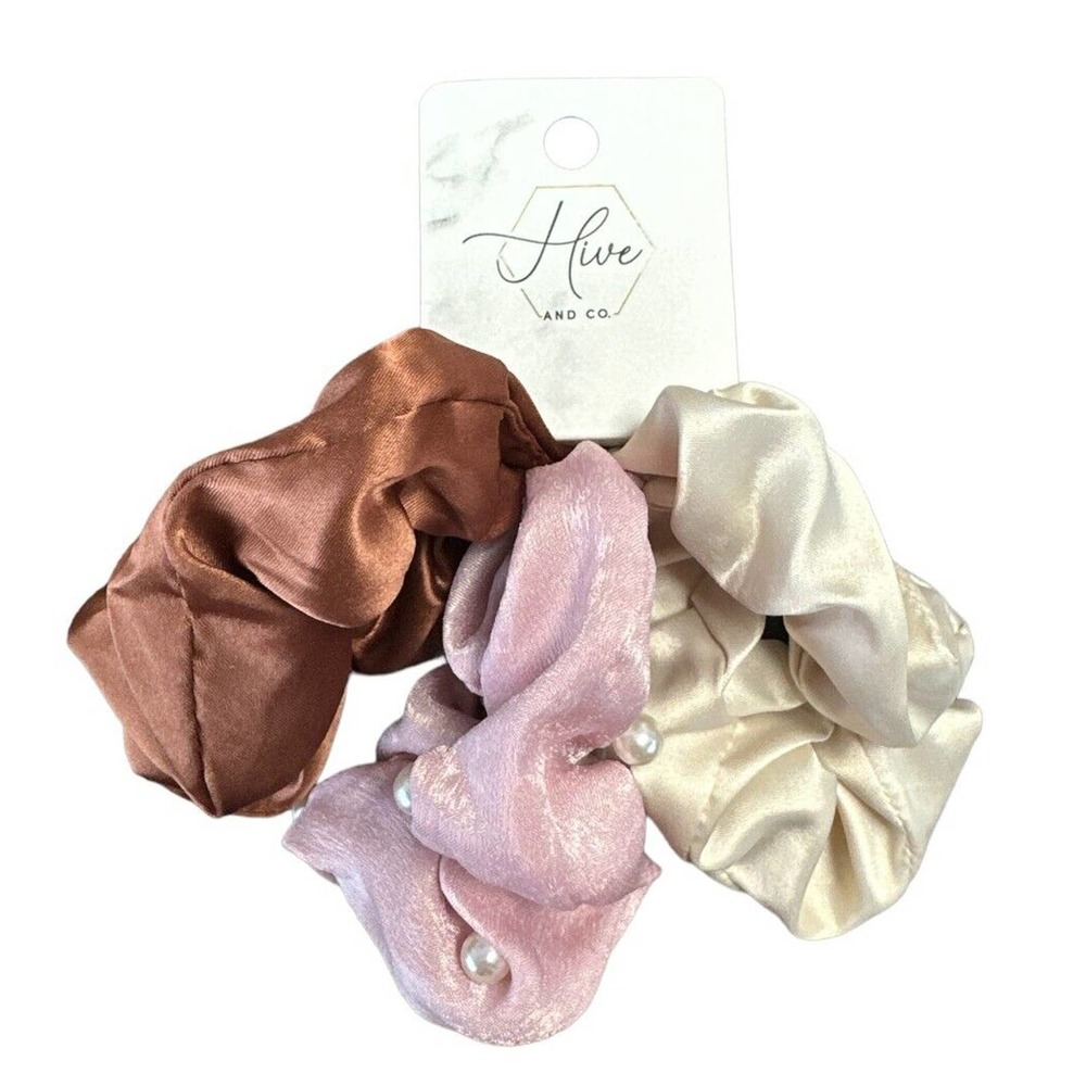 Set of 3 Hive and Co Scrunchie - Scrunchies Brown, Pink & Gold #479830